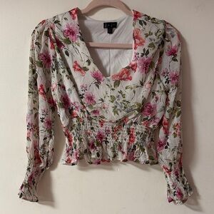 Floral Long Sleeve Women's Woven Blouse
